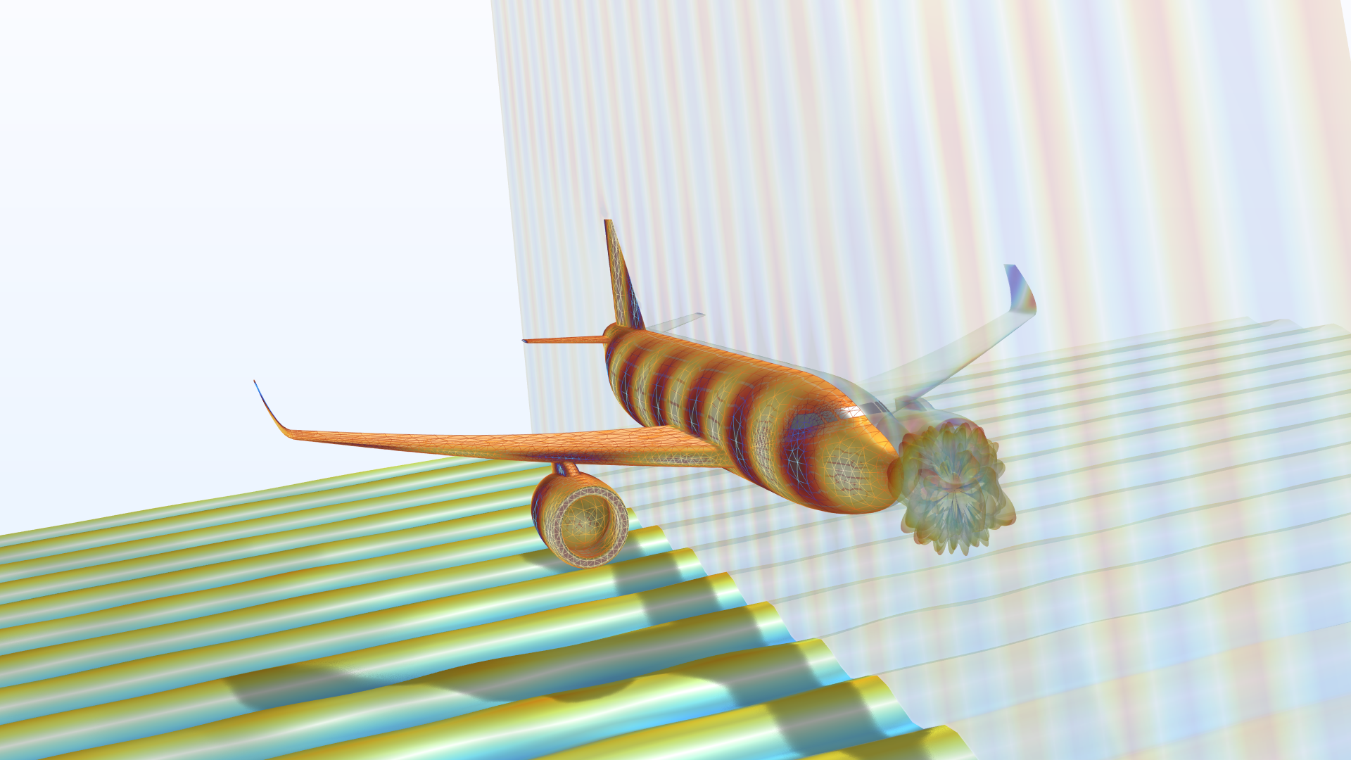 title="" alt="A model of an airplane showing the radar cross section in the Thermal Wave color table."